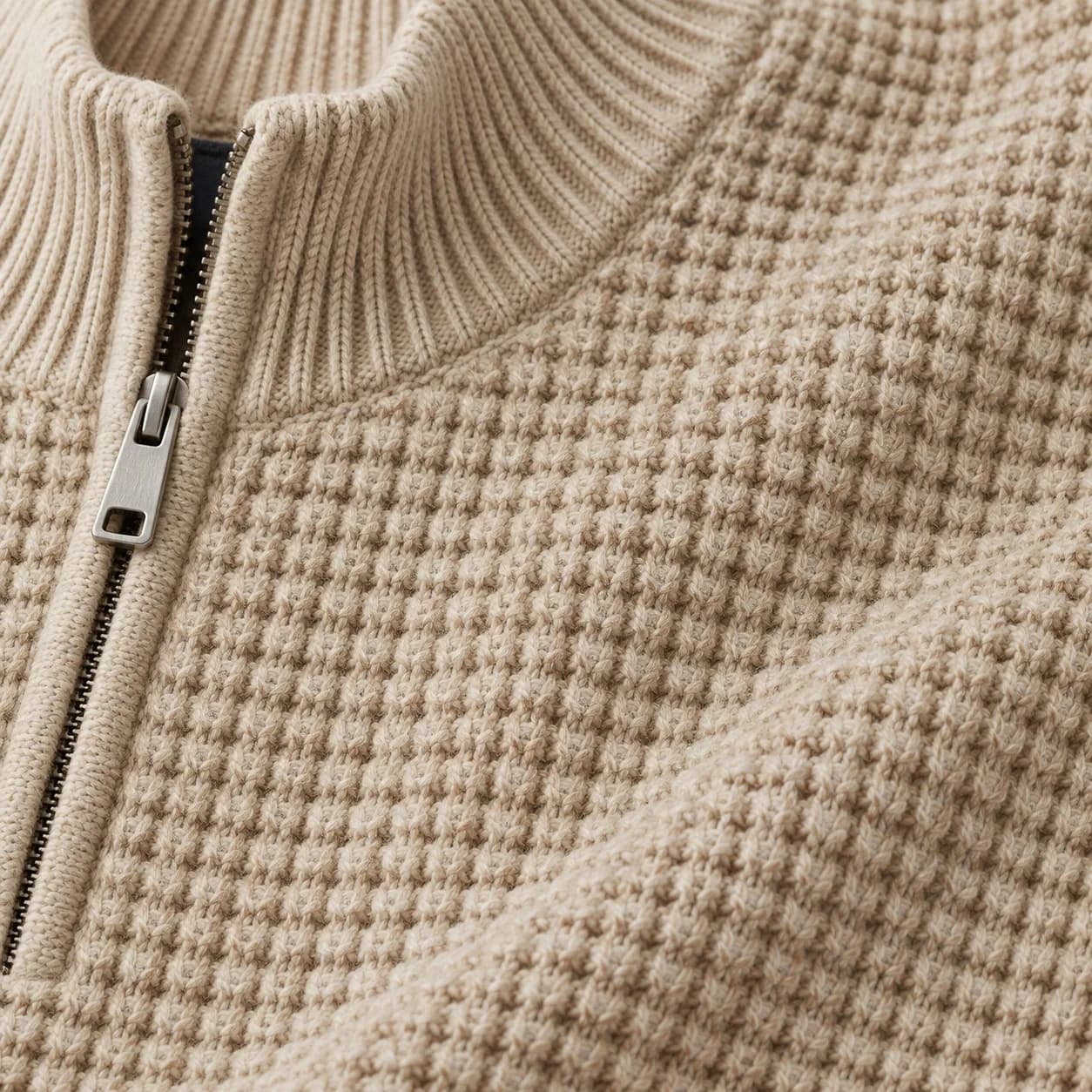 Mens Cotton-Wool Waffle Half-Zip - texture reference (AI development concept)
