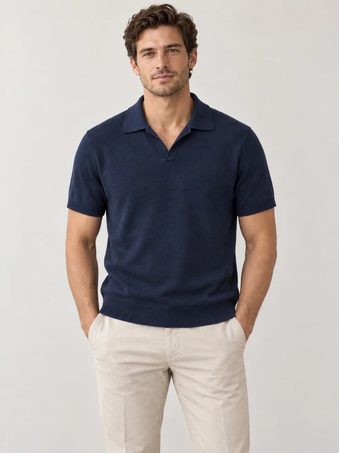 Mens Mercerized-Cotton Johnny-Collar Polo - model or use reference (AI development concept)