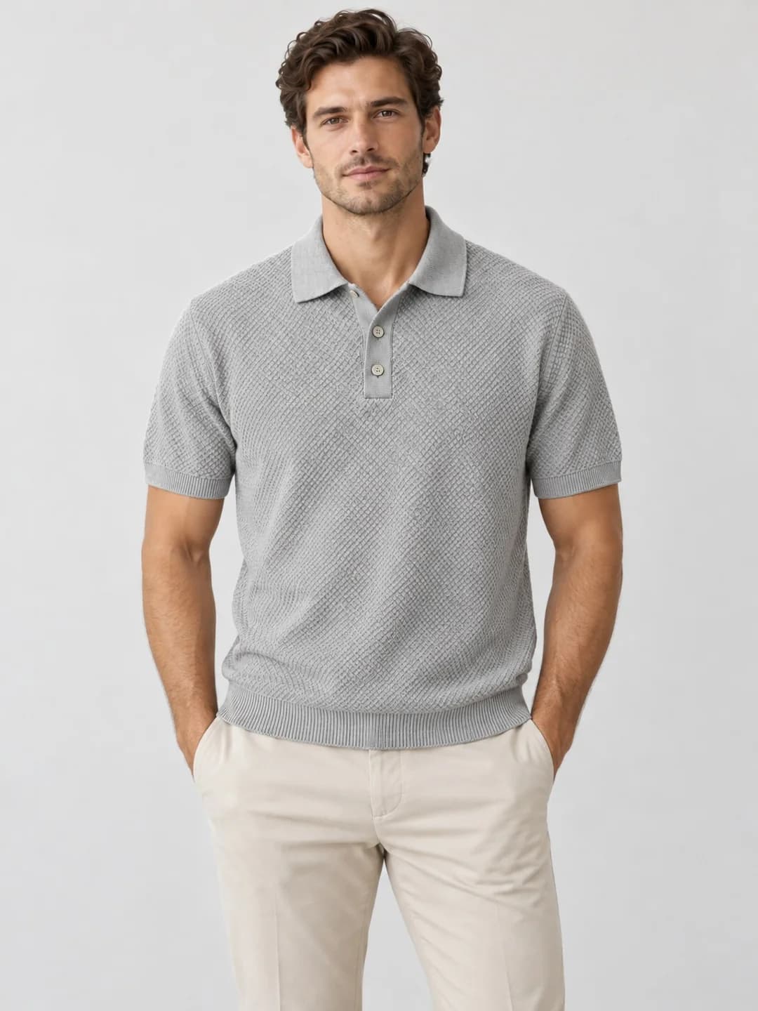 Mens Cotton Honeycomb Knit Polo - model or use reference (AI development concept)