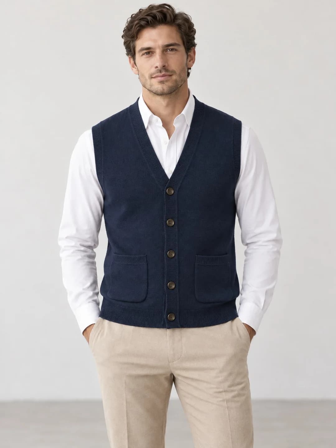 Mens Five-Button Knit Waistcoat - model or use reference (AI development concept)