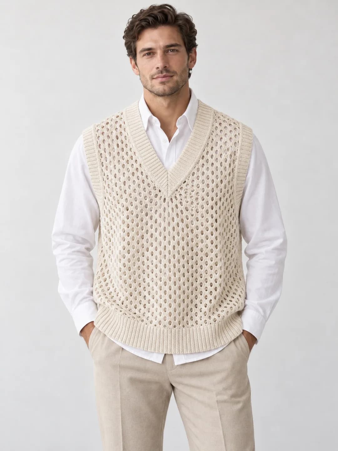 Mens Oversized Open-Knit Cotton Vest - model or use reference (AI development concept)