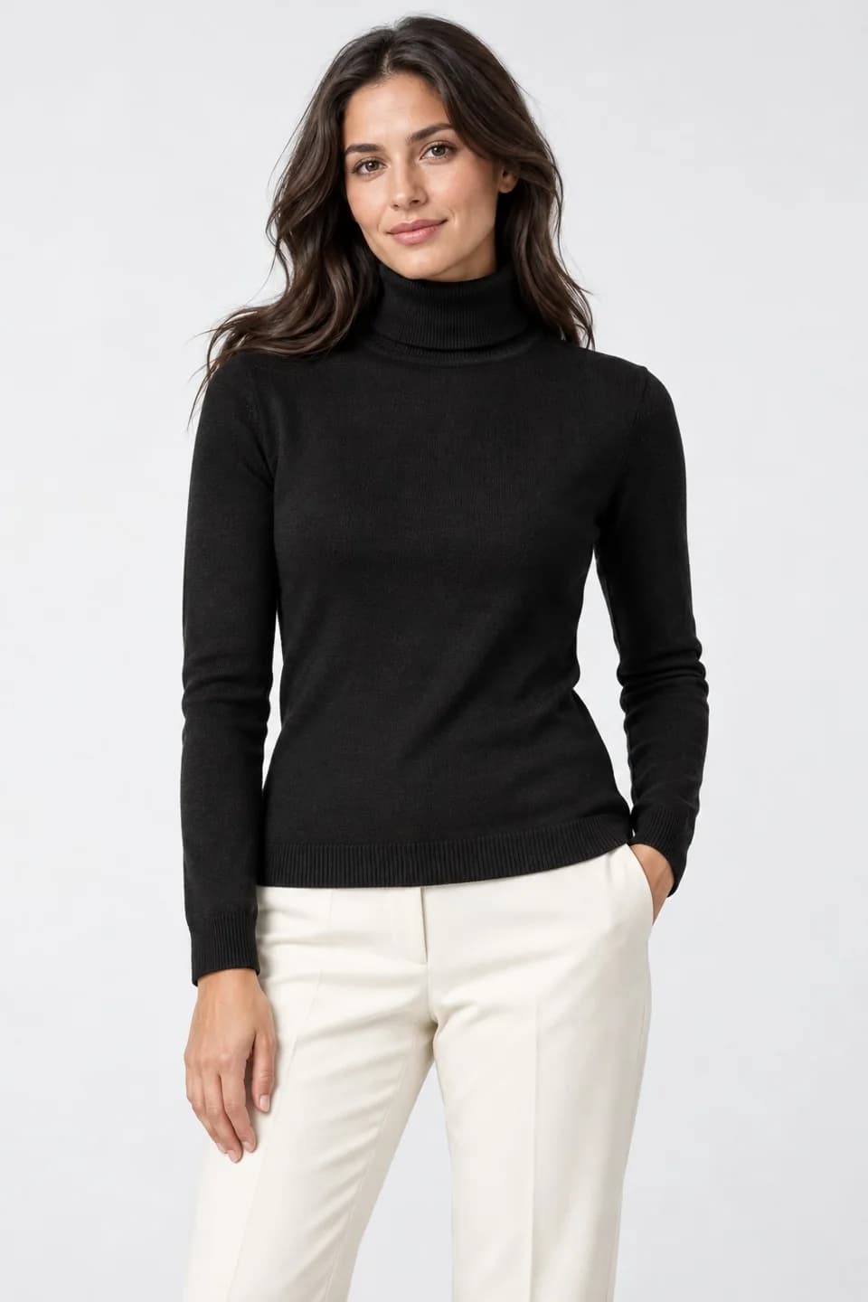 Women's Fine-Gauge Merino Roll-Neck Layering Top - model or use reference (AI development concept)