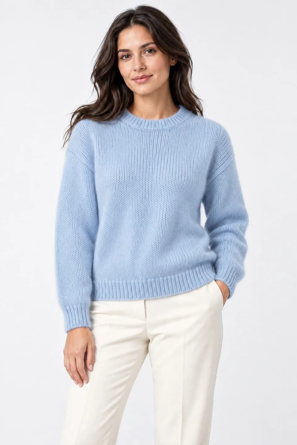 Women's Brushed Mohair-Blend Crew-Neck Sweater - model or use reference (AI development concept)
