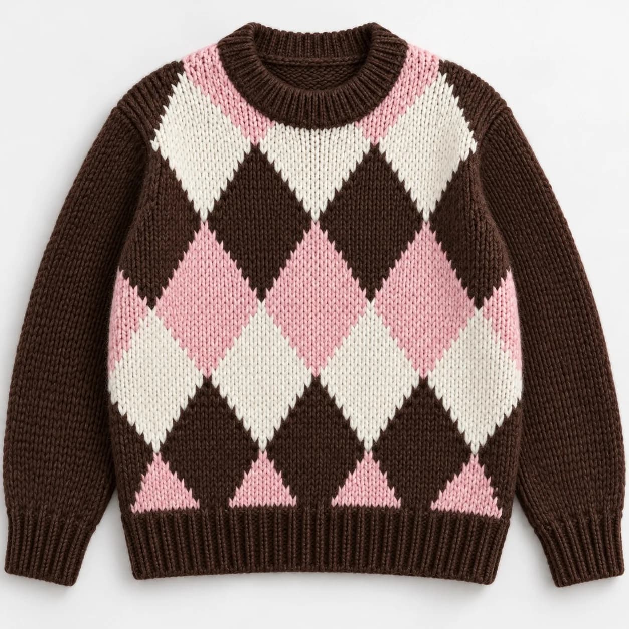 Women's Chunky Argyle Intarsia Crew-Neck Sweater - texture reference (AI development concept)