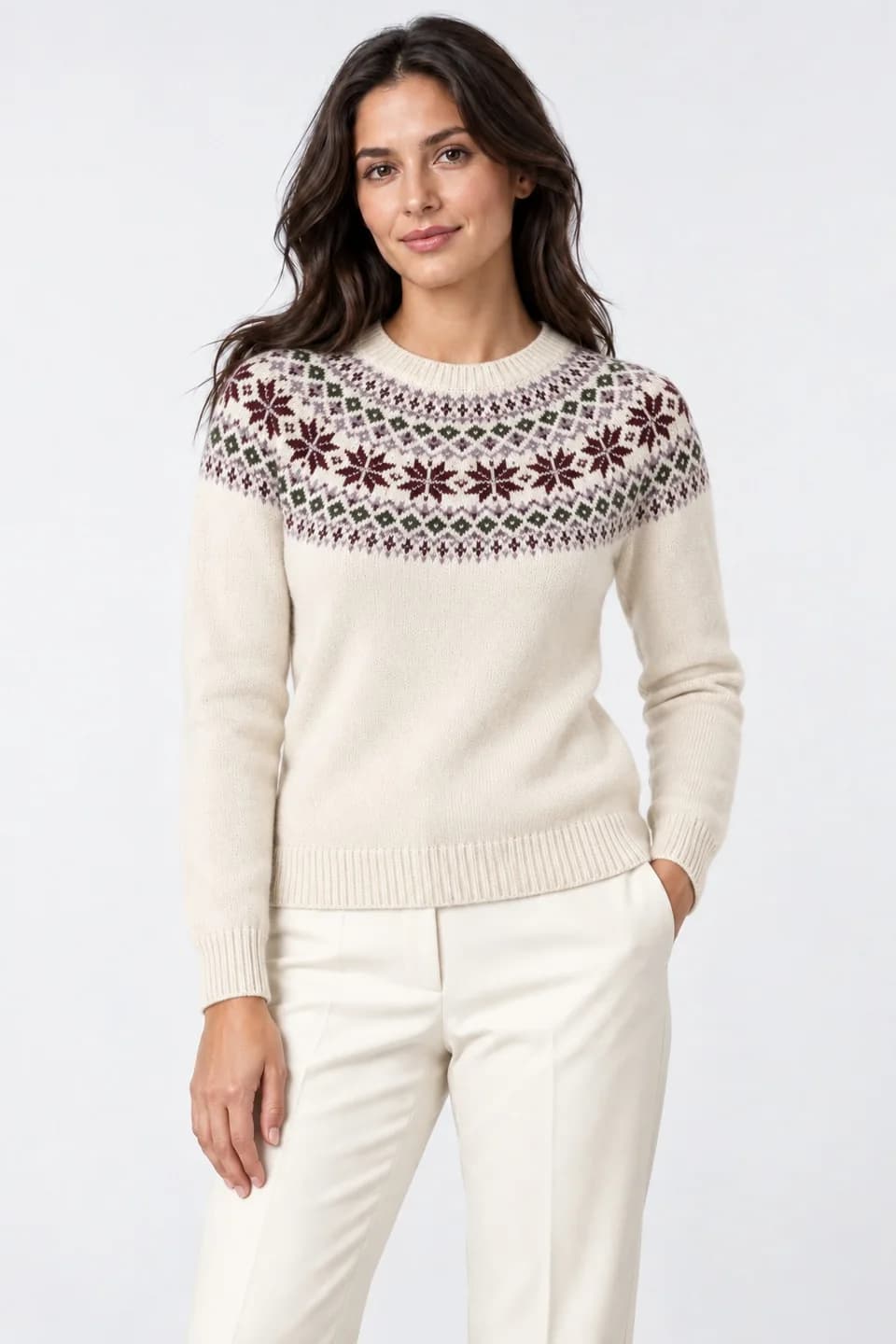 Women's Fair Isle Round-Yoke Sweater - model or use reference (AI development concept)