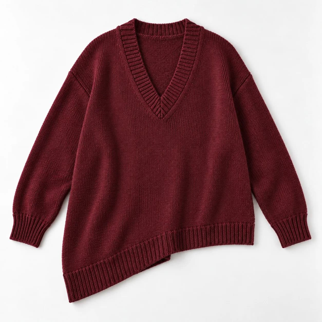 Women's Asymmetric-Hem Deep V-Neck Sweater - texture reference (AI development concept)