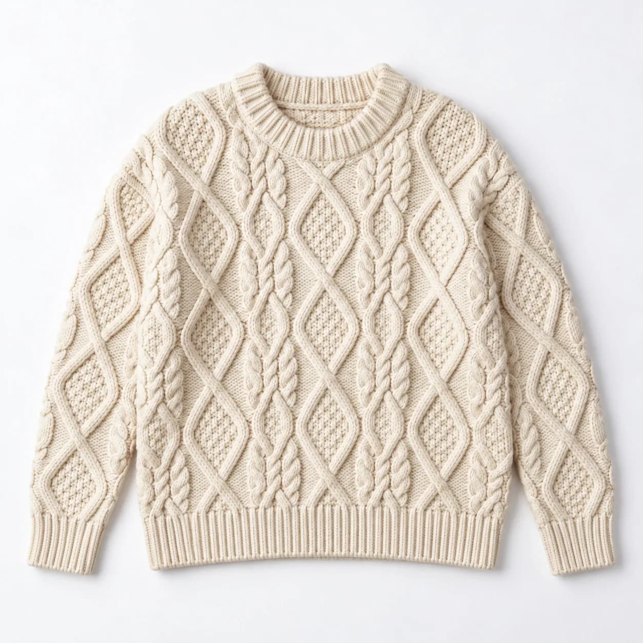 Women's Chunky Lozenge-Cable Crew-Neck Sweater - texture reference (AI development concept)