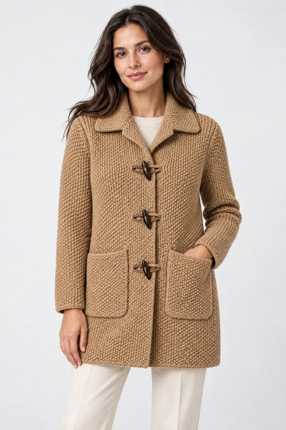 Women's Chunky Toggle-Fastening Knit Coatigan - model or use reference (AI development concept)