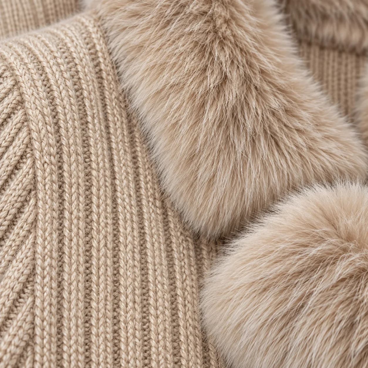 Women's Rib Cardigan with Removable Faux-Fur Trims - texture reference (AI development concept)
