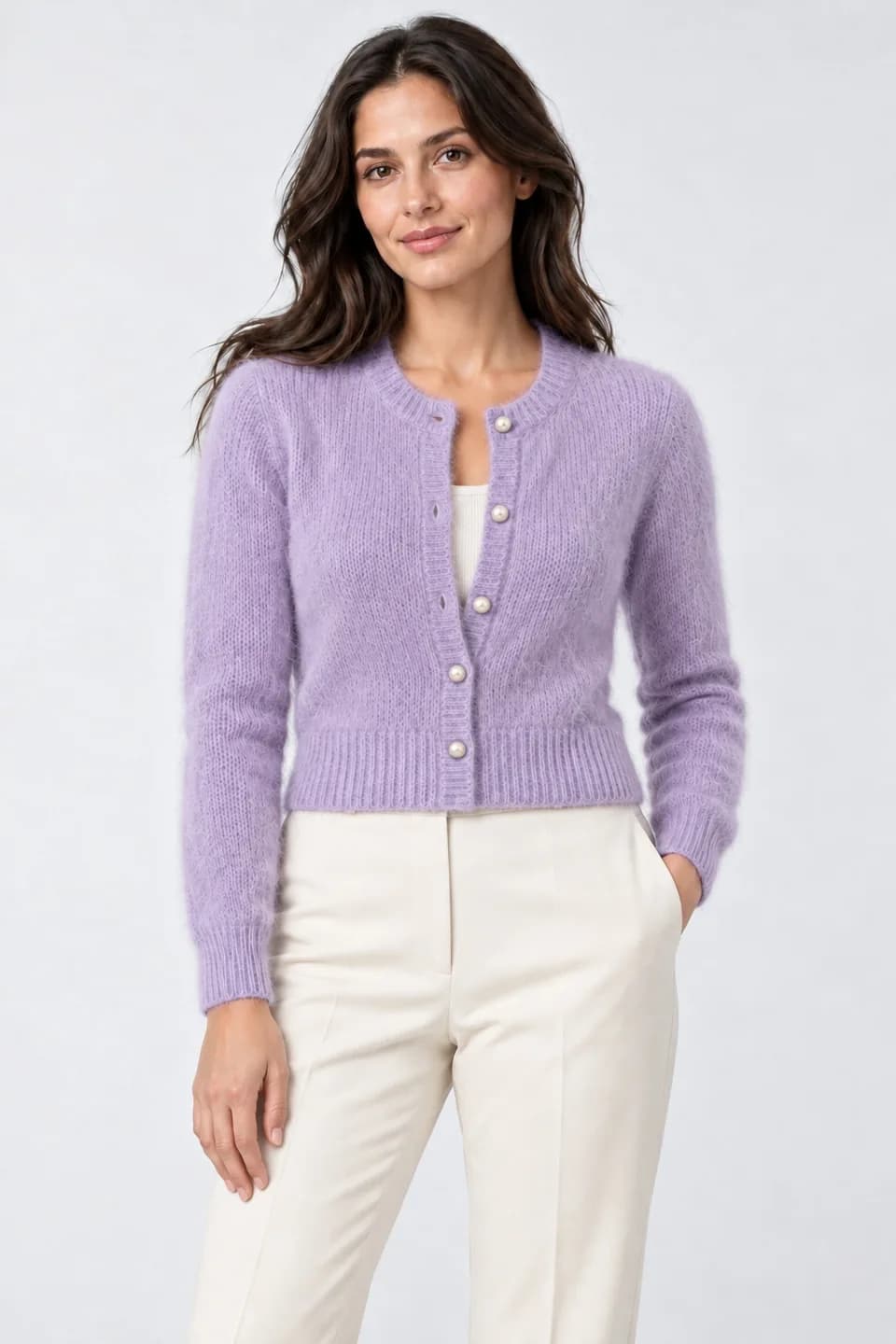 Women's Cropped Mohair-Blend Button Cardigan - model or use reference (AI development concept)