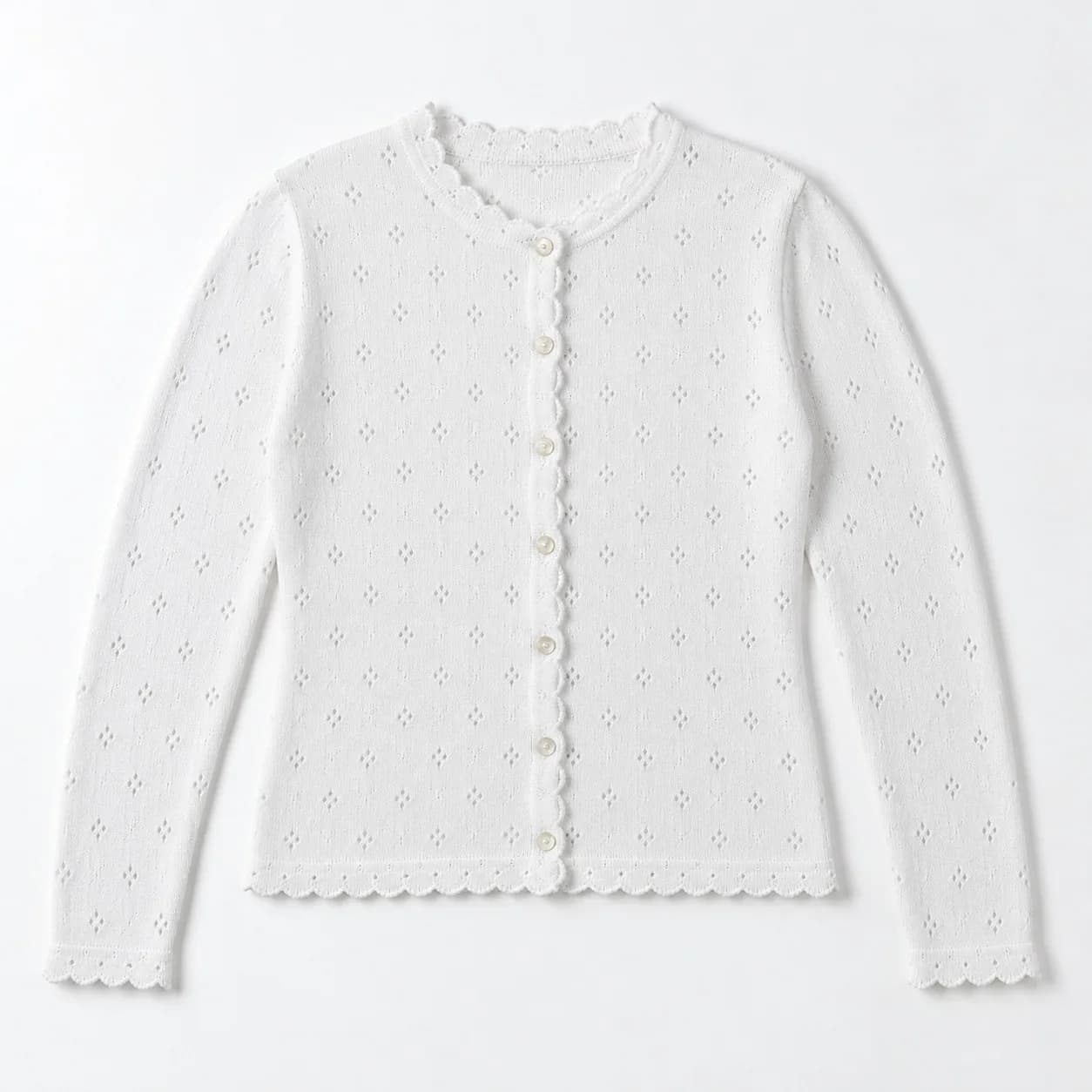 Women's Pointelle Lace-Edge Cotton Cardigan - front reference (AI development concept)
