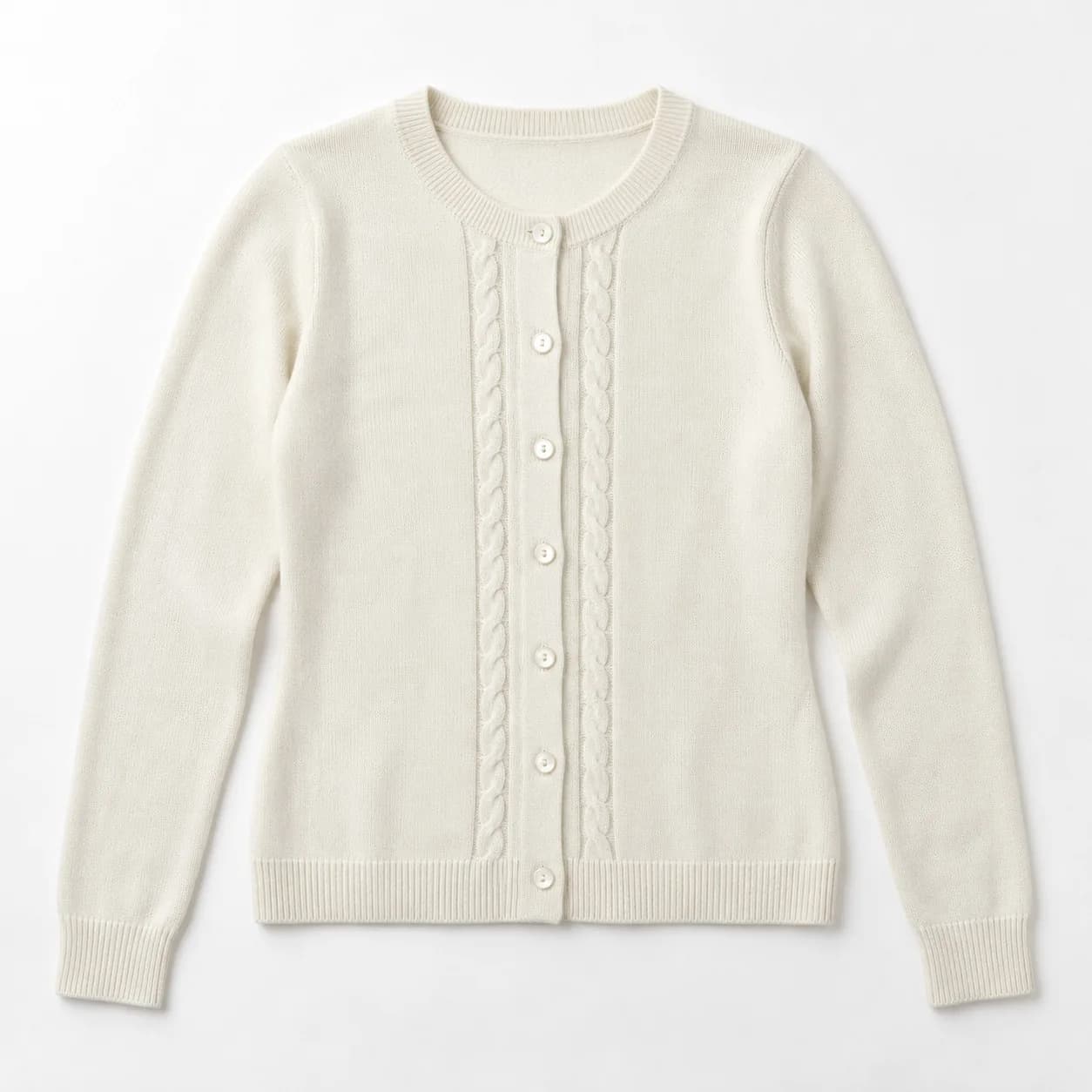Women's Cotton Cable-Placket Crew-Neck Cardigan - front reference (AI development concept)
