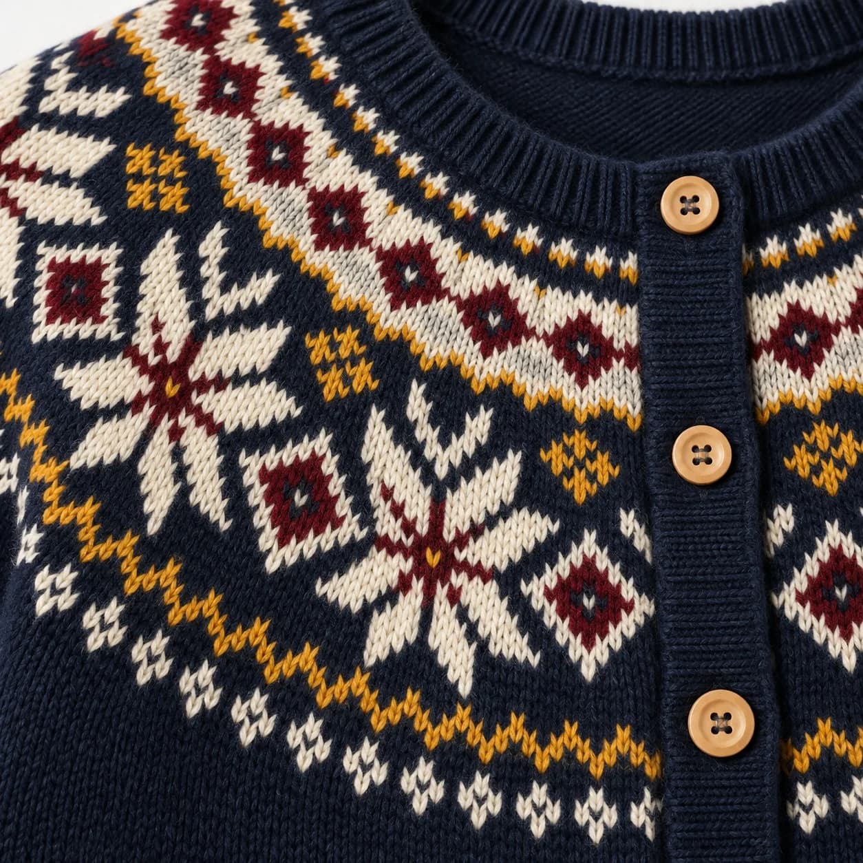Women's Fair Isle Yoke Button Cardigan - texture reference (AI development concept)