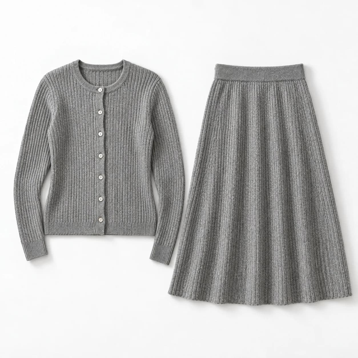 Women's Rib Cardigan and A-Line Midi Skirt Set - texture reference (AI development concept)