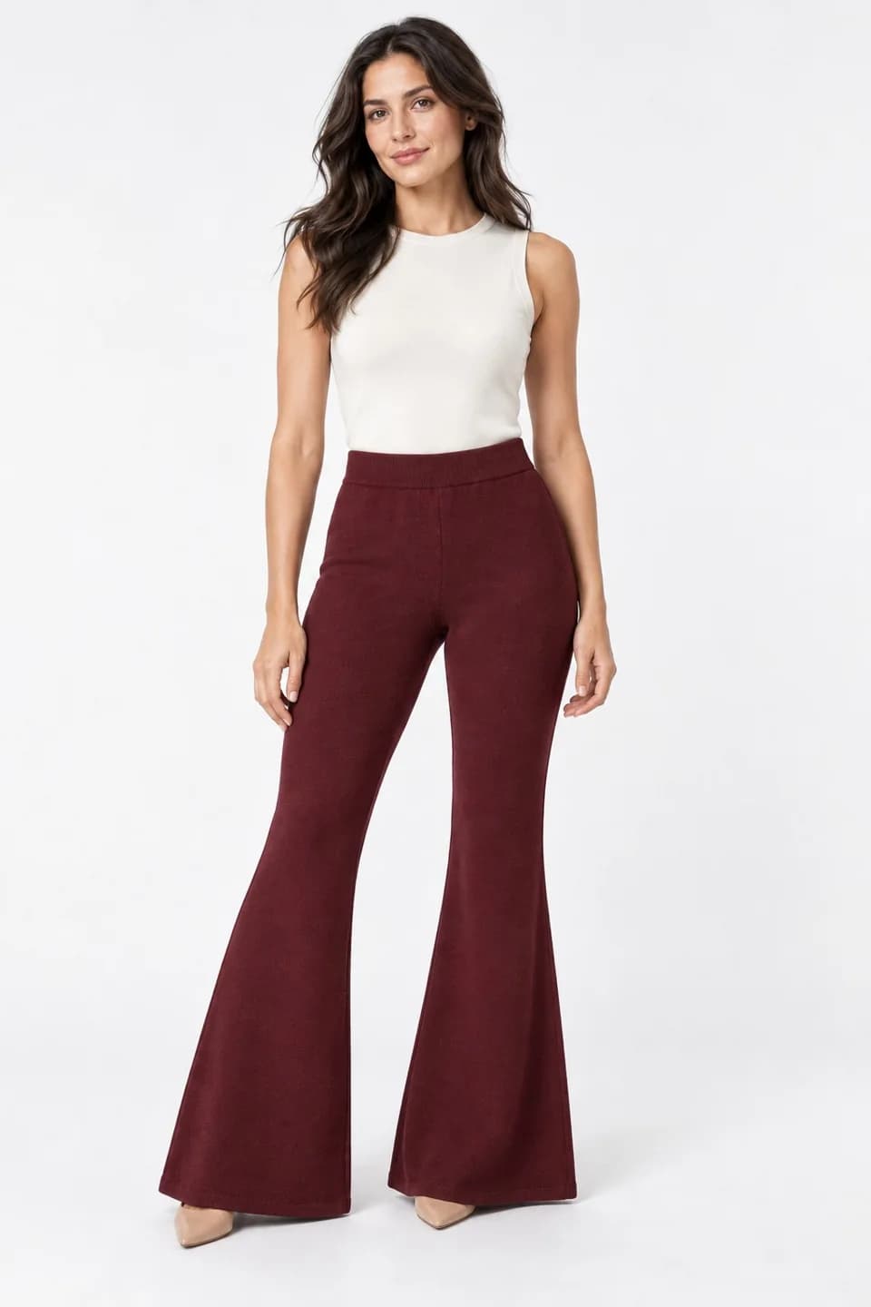 Women's High-Waist Knit Flare Trousers - model or use reference (AI development concept)