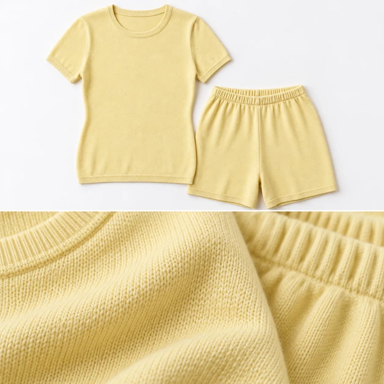 Women's Cotton Knit Tee and Shorts Set - texture reference (AI development concept)