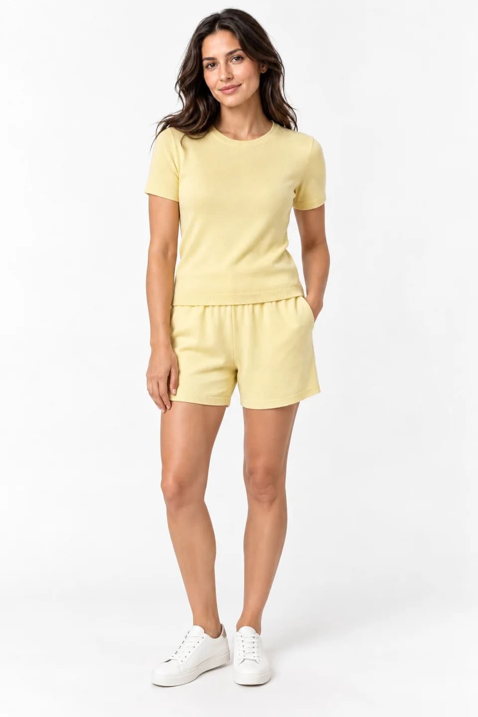 Women's Cotton Knit Tee and Shorts Set - model or use reference (AI development concept)