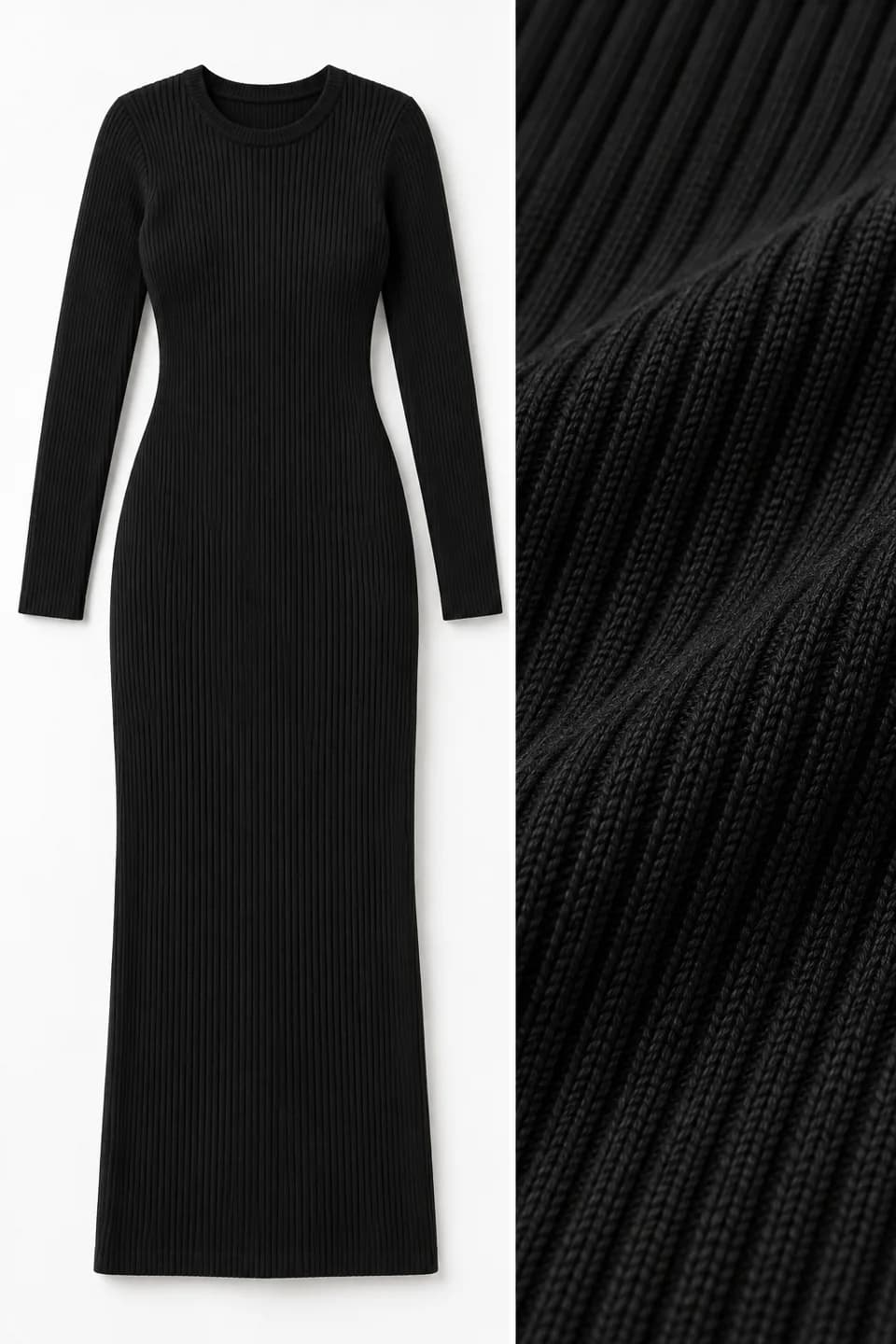 Women's Long-Sleeve Rib-Knit Maxi Dress - texture reference (AI development concept)