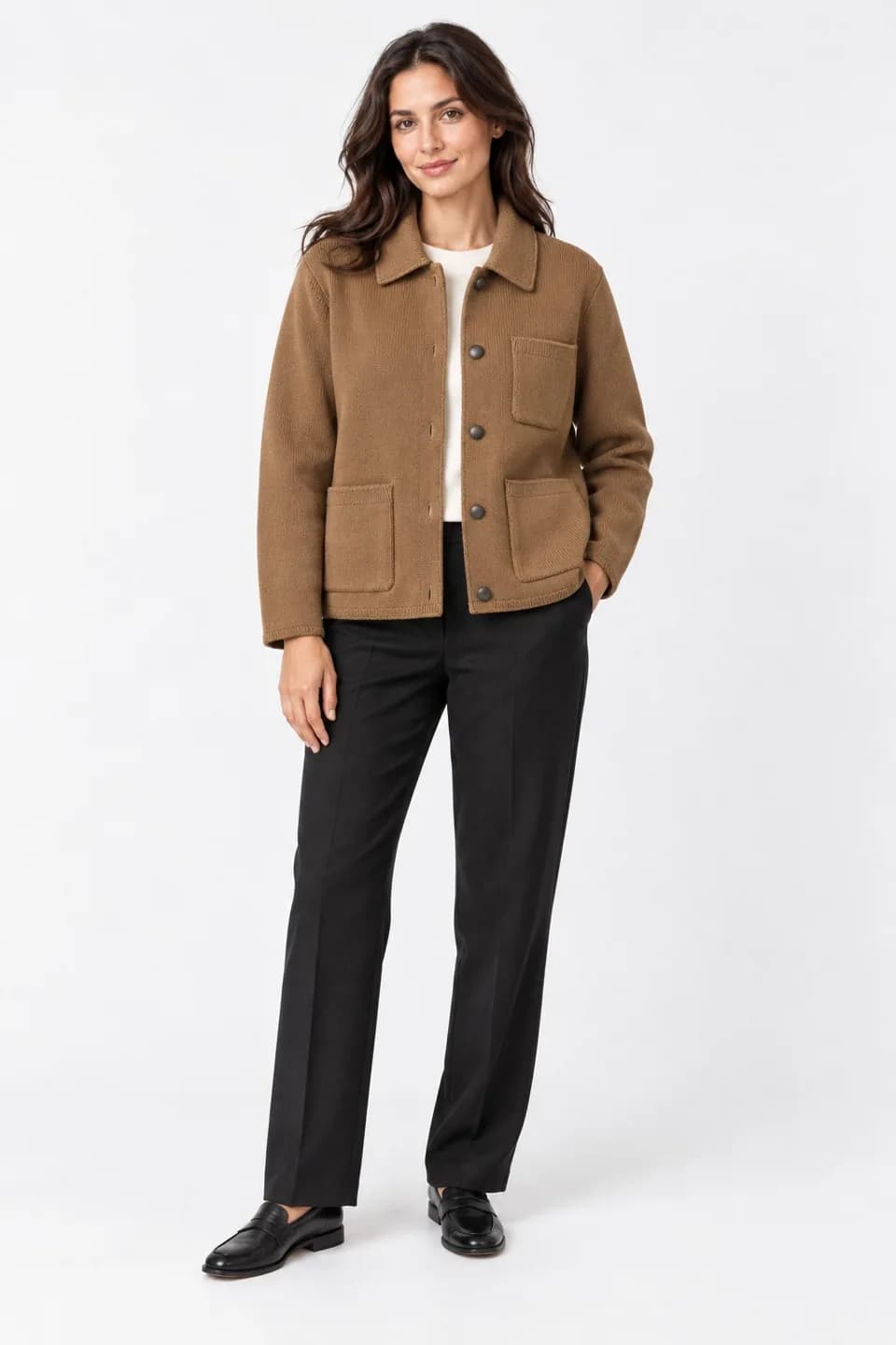 Women's Cotton-Wool Knit Chore Jacket - model or use reference (AI development concept)