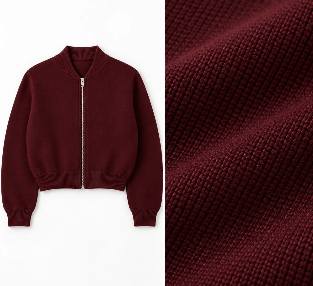 Women's Cropped Milano Knit Bomber Jacket - texture reference (AI development concept)