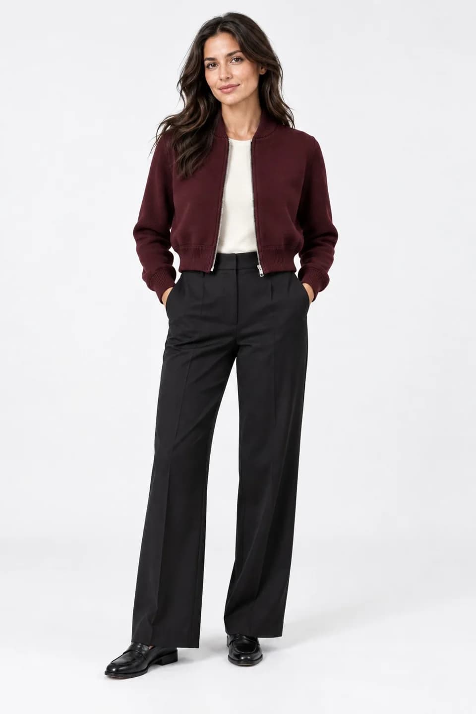 Women's Cropped Milano Knit Bomber Jacket - model or use reference (AI development concept)
