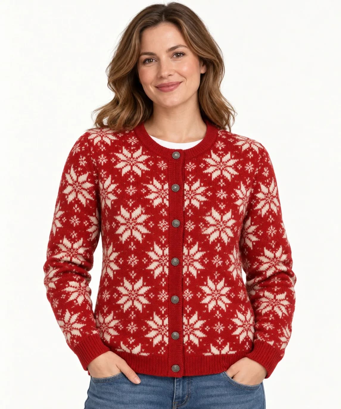 Nordic Snowflake Button Cardigan - model or use reference (AI development concept)