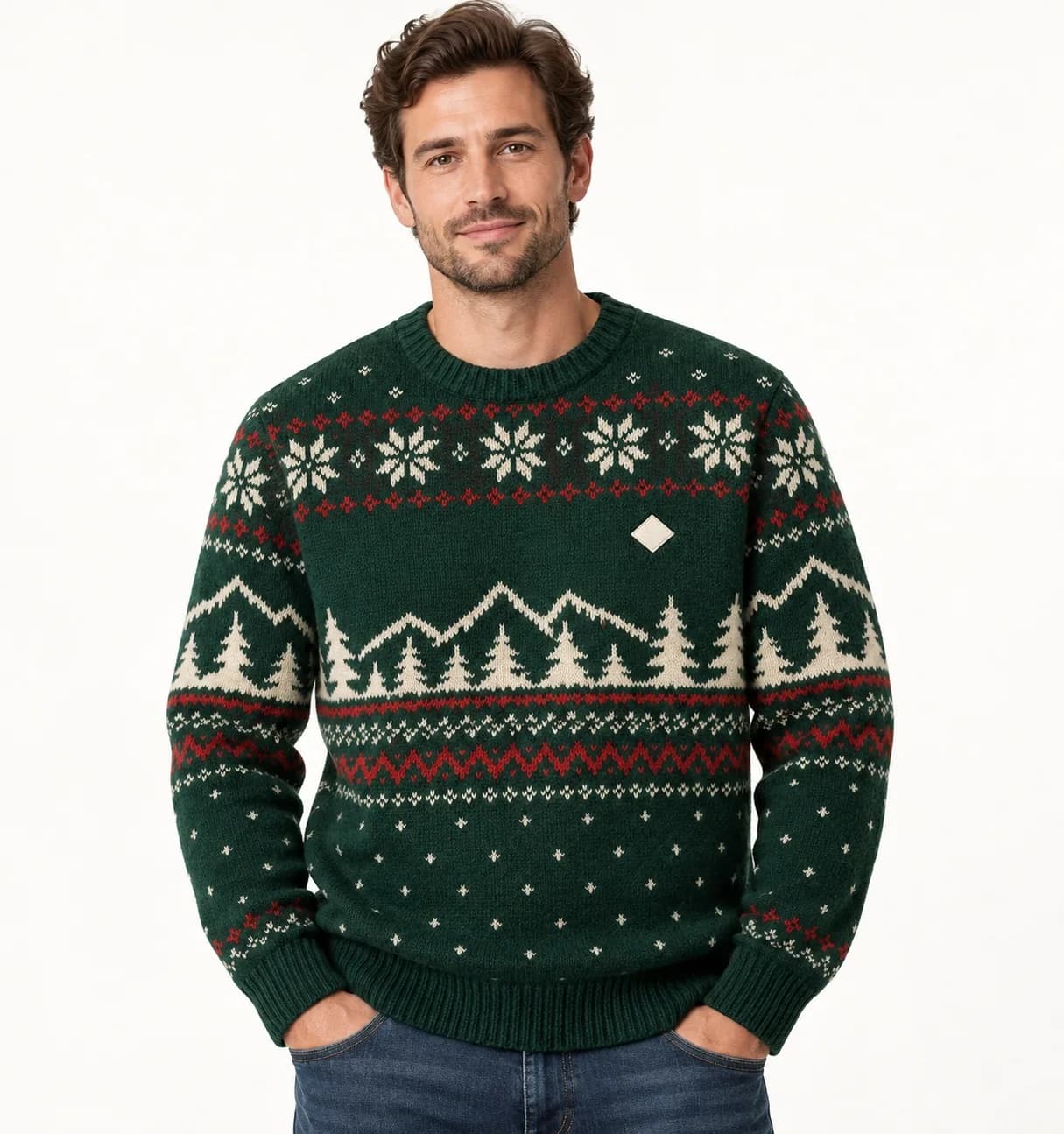 Corporate Holiday Logo Knit Sweater - model or use reference (AI development concept)