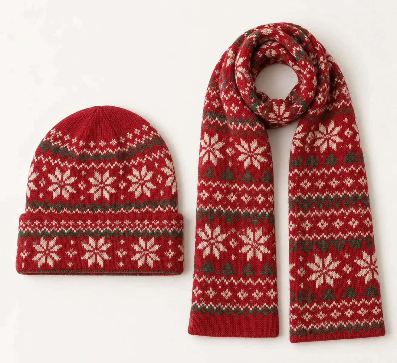 Holiday Jacquard Beanie and Scarf Set - front reference (AI development concept)